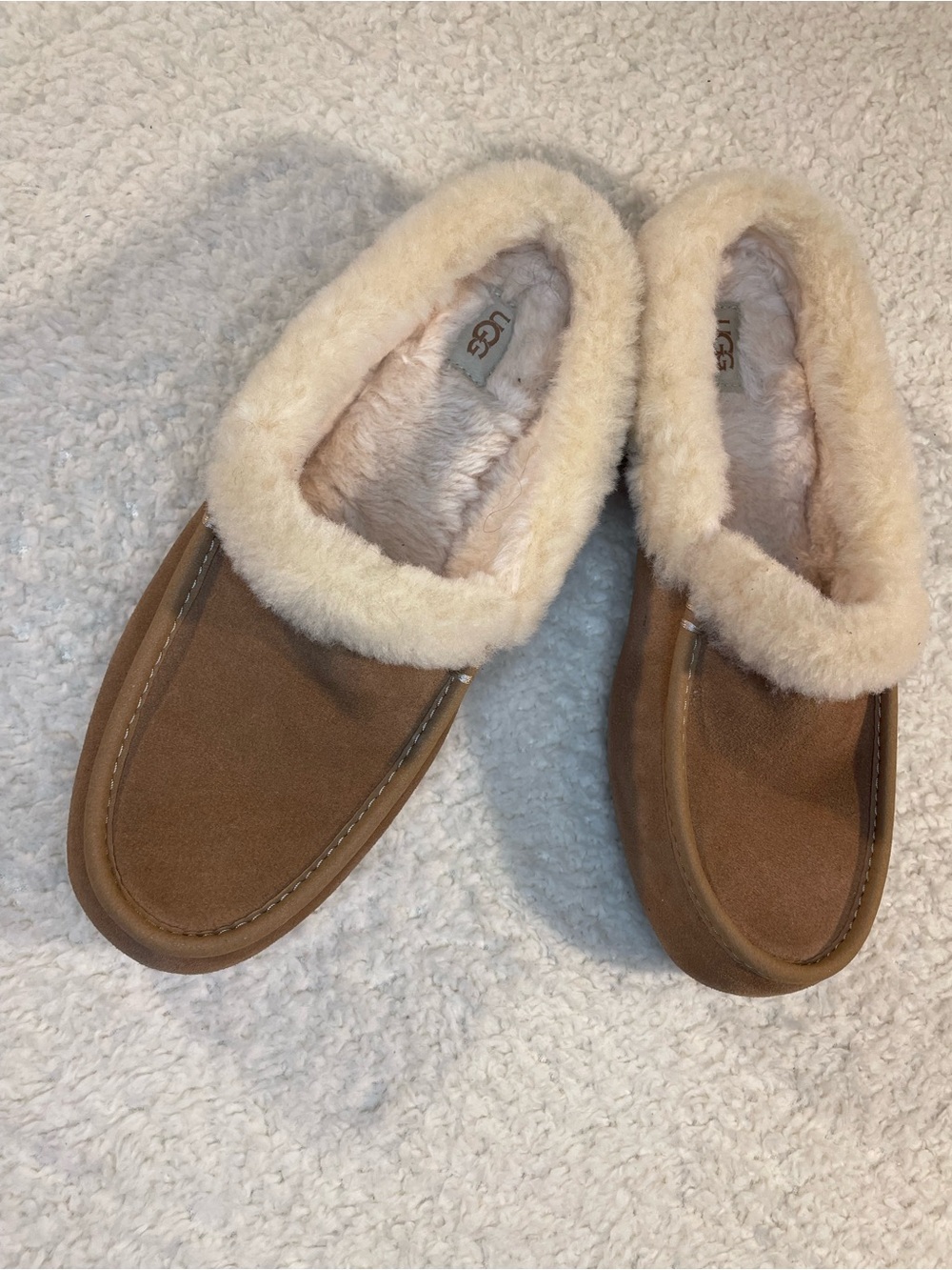 UGG Ansley Mule Slippers Tan Suede Shearling Lined Women’s Size 8 Style 1171391